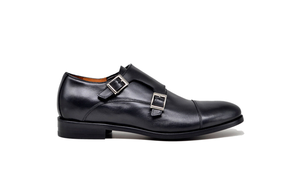 Mens Monk Strap Shoes Black Leather Shoes