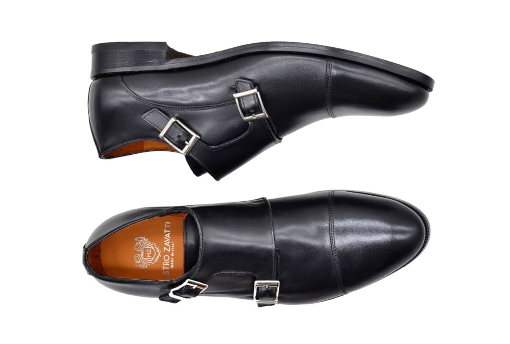 Black Double Monk Strap Men Formal Shoes 