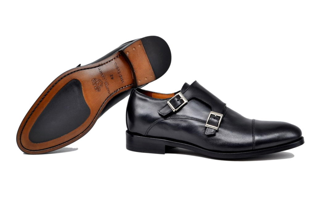 Black Shoes With Buckle Handmade Leather Shoes for Men